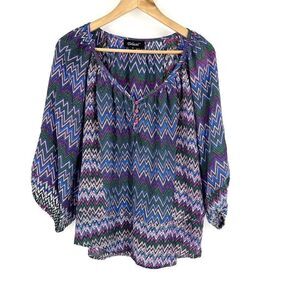 Tolani Blouse Size Small Womens Blue Purple Chevron Silk Peasant Top V Neck